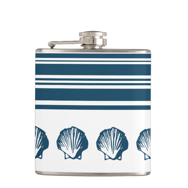 Seashells and stripes hip flask (Front)
