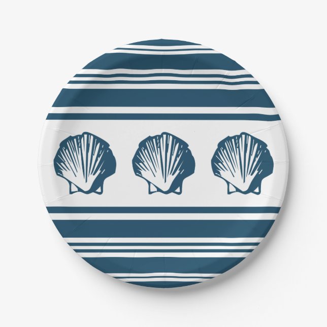 Seashells and stripes paper plate (Front)