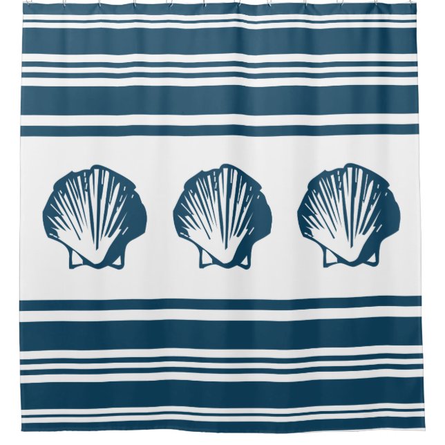 Seashells and stripes shower curtain (Front)