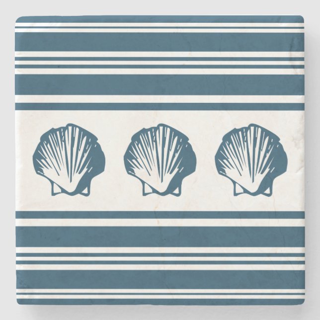 Seashells and stripes stone coaster (Front)