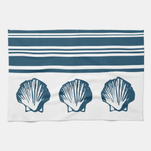 Seashells and stripes tea towel