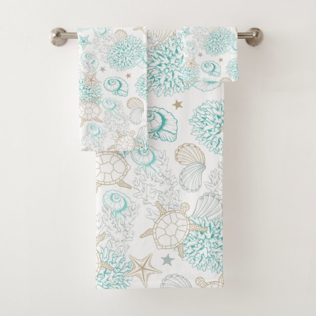 Seashells and Turtles Bath Towel Set (Insitu)