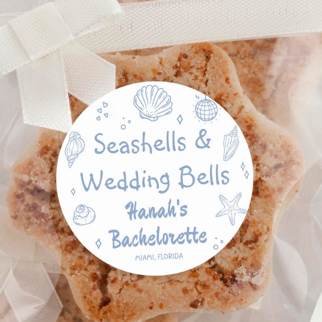Seashells and Wedding Bells Bachelorette Classic Round Sticker (Creator Uploaded)
