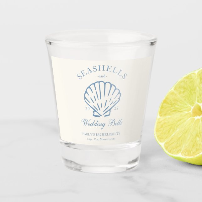 Seashells and Wedding Bells Bachelorette Party Shot Glass (Front)