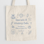 Seashells and Wedding Bells Bachelorette Party Tote Bag<br><div class="desc">Celebrate in coastal style with this Personalised Seashells and Wedding Bells Bachelorette Party Tote Bag! Perfect for a beach bachelorette party, this tote adds charm to your seashells and wedding bells bachelorette celebration. Great for carrying essentials at your coastal bachelorette party or while embracing coastal cowgirl bachelorette vibes. A cute...</div>