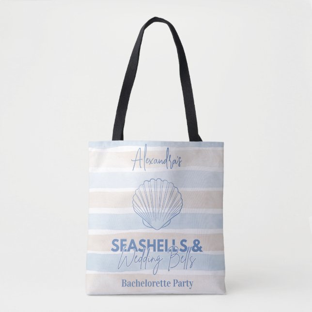 Seashells and Wedding Bells Bachelorette Tote Bag (Front)