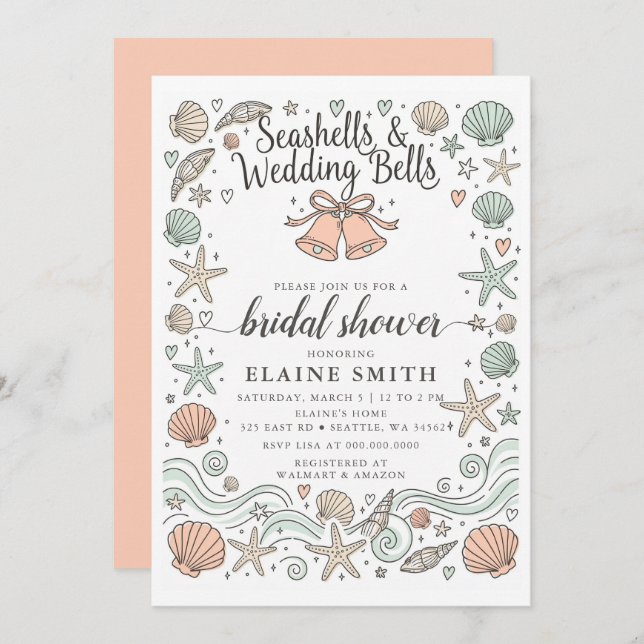 Seashells and Wedding Bells Beach Bridal Shower Invitation (Front/Back)