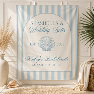 Seashells and Wedding Bells Blue Bachelorette Tapestry