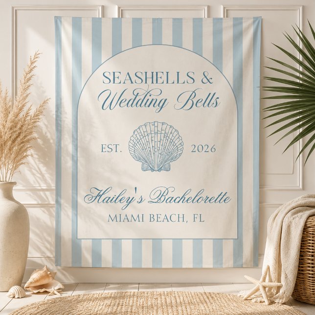 Seashells and Wedding Bells Blue Bachelorette Tapestry (Creator Uploaded)