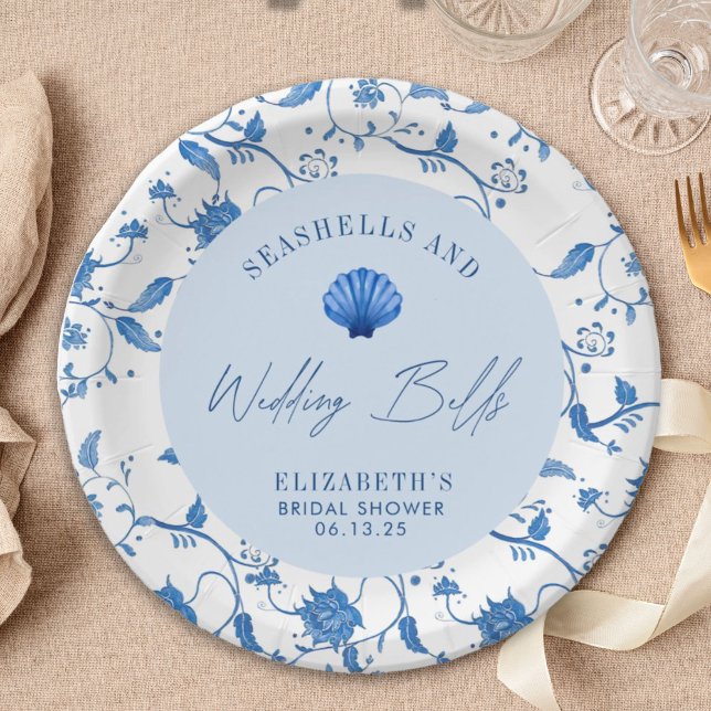 Seashells and Wedding Bells Coastal BRIDAL SHOWER Paper Plate (Creator Uploaded)