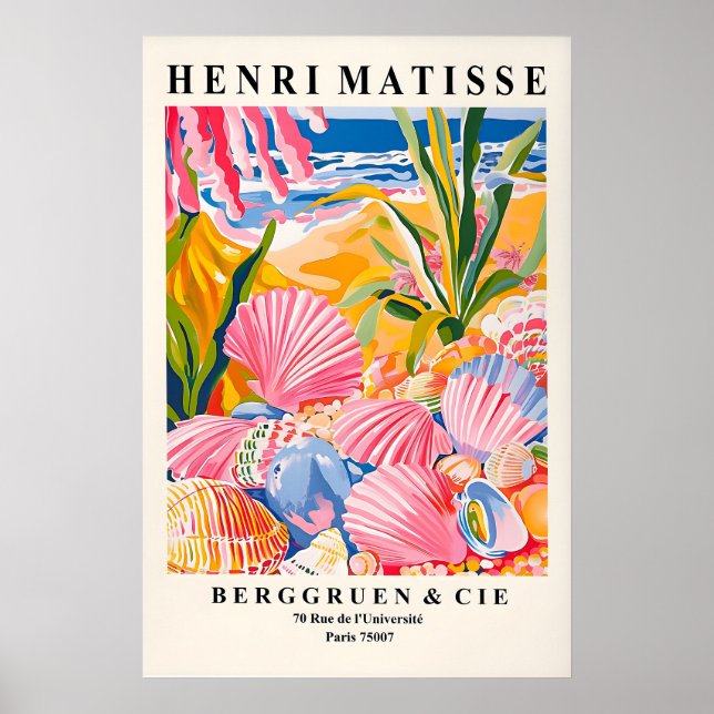 Seashells Art Print Beachy Coastal, Matisse Style (Front)