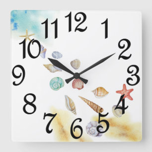 Seashells At The Shore Square Wall Clock