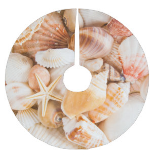 Seashells background: marine theme. brushed polyester tree skirt