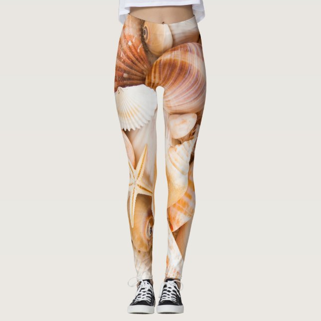 Seashells background: marine theme. leggings (Front)