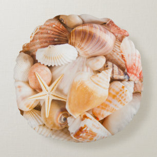 Seashells background: marine theme. round cushion
