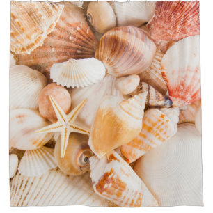 Seashells background: marine theme. shower curtain