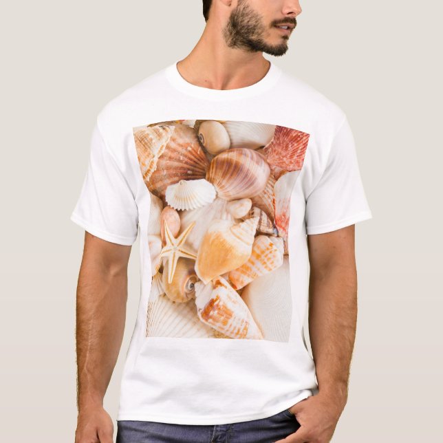 Seashells background: marine theme. T-Shirt (Front)