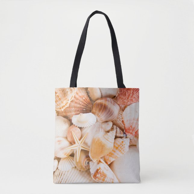 Seashells background: marine theme. tote bag (Front)
