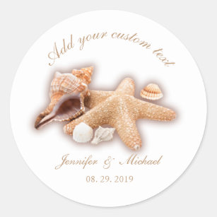 Seashells Beach Destination Wedding Custom Classic Round Sticker