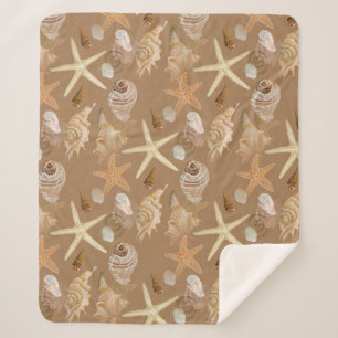 Seashells Beach Sea Shore Ocean Sherpa Blanket