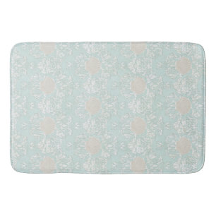 Seashells Beach Seaside Blue White Damask Pattern Bath Mat