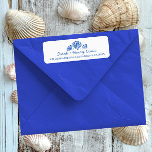 Seashells Beach Wedding Blue White CUSTOM Address Return Address Label
