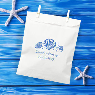 Seashells Beach Wedding Blue White CUSTOM Favour Bag