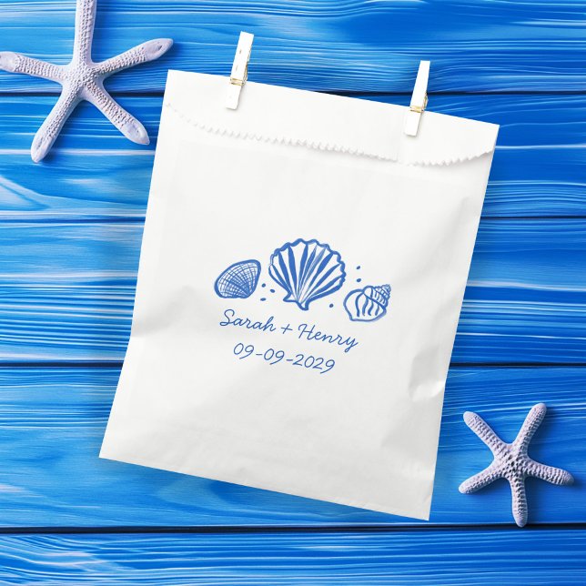 Seashells Beach Wedding Blue White CUSTOM  Favour Bag (Seashells Beach Wedding Blue White CUSTOM Favor Bag
)