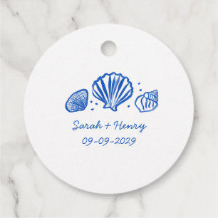 Seashells Beach Wedding Blue White CUSTOM  Favour Tags