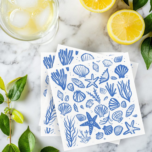 Seashells Beach Wedding Blue White Cute Seaside  Napkin (Seashells Beach Wedding Blue White Cute Seaside Napkins
)