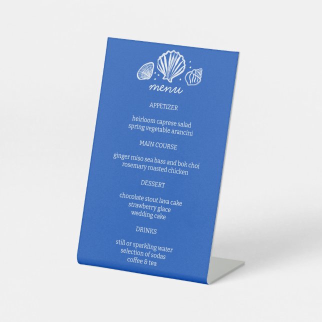 Seashells Beach Wedding Menu CUSTOM Party  Pedestal Sign (Front)