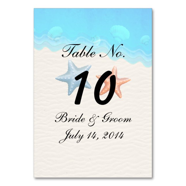 Seashells Beach Wedding Table Card (Front)