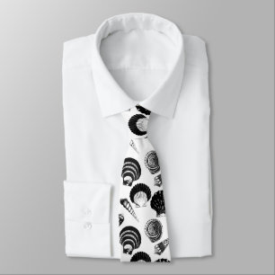 Seashells - black and white on a white background tie