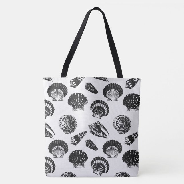 Seashells - black and white on a white background tote bag (Front)