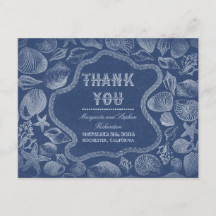 seashells blue beach wedding thank you cards
