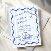 Seashells blue handrawn wavy border beach wedding