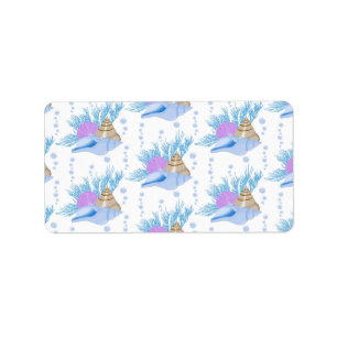Seashells Blue Water Bubbles Marine Sea Snail Label