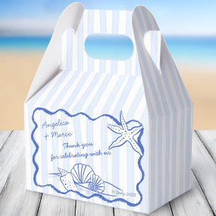 Seashells blue wavy border beach wedding favours favour box