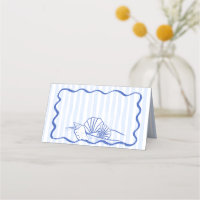 Seashells blue wavy border beach wedding