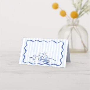 Seashells blue wavy border beach wedding place card
