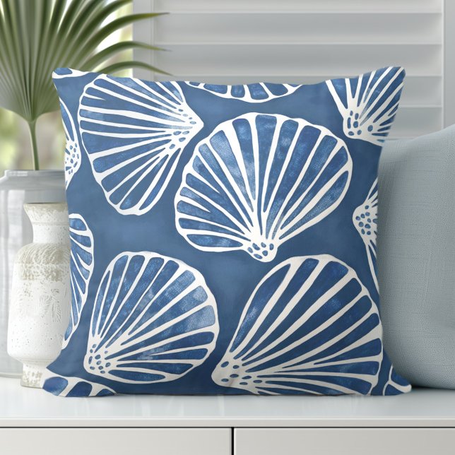 Seashells Blue White Cushion (Discover Gorgeous Coastal Throw Pillows by Totally Coast.)