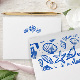 Seashells Blue & White Pattern Beach Shells Chic Envelope