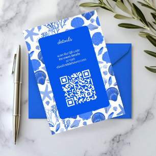 Seashells Bridal Shower Chic Blue Beach CUSTOM QR Enclosure Card