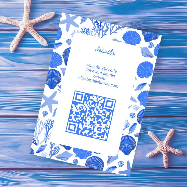 Seashells Bridal Shower Chic Blue Beach CUSTOM QR Enclosure Card (Seashells Bridal Shower Chic Blue Beach CUSTOM QR Enclosure Card
)
