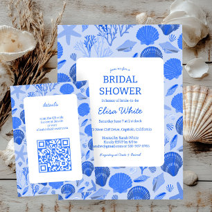 Seashells Bridal Shower Chic Blue Beach CUSTOM QR Enclosure Card