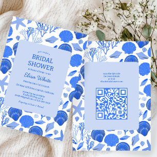 Seashells Bridal Shower Chic Blue Beach CUSTOM QR Invitation