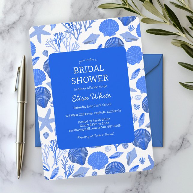 Seashells Bridal Shower Elegant Blue Beach CUSTOM Invitation (Seashells Bridal Shower Elegant Blue Beach CUSTOM Invitation
)