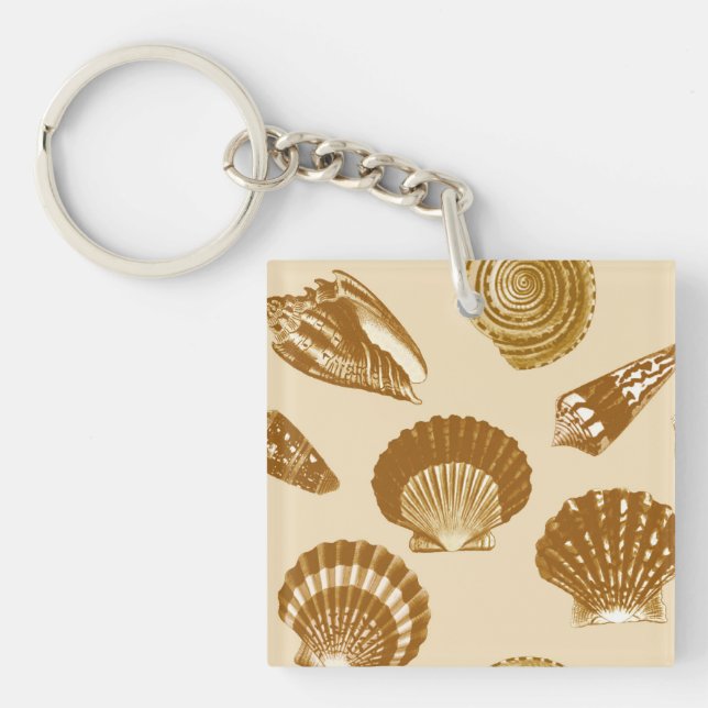 Seashells - Brown on a beige background Key Ring (Front)