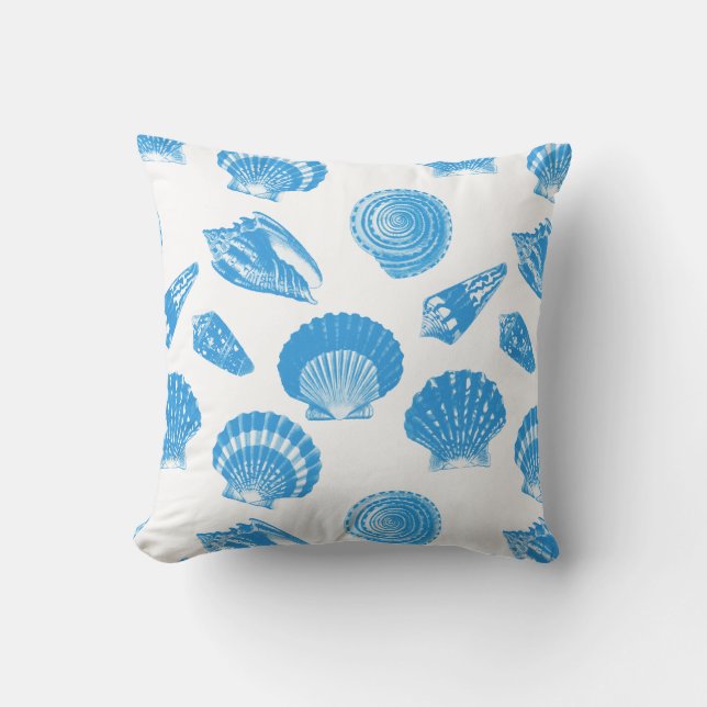 Seashells - Cerulean blue and white Cushion (Front)