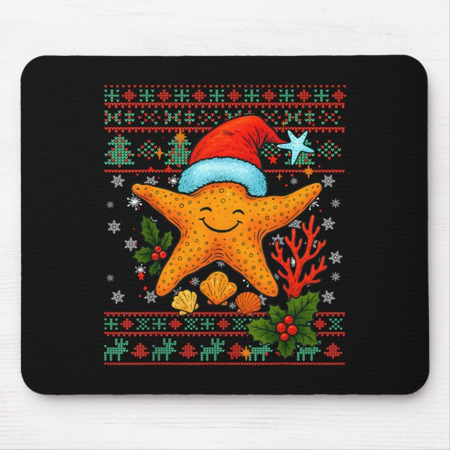 Seashells Christmas Ocean Water Starfish Ugly Xmas Mouse Pad (Front)